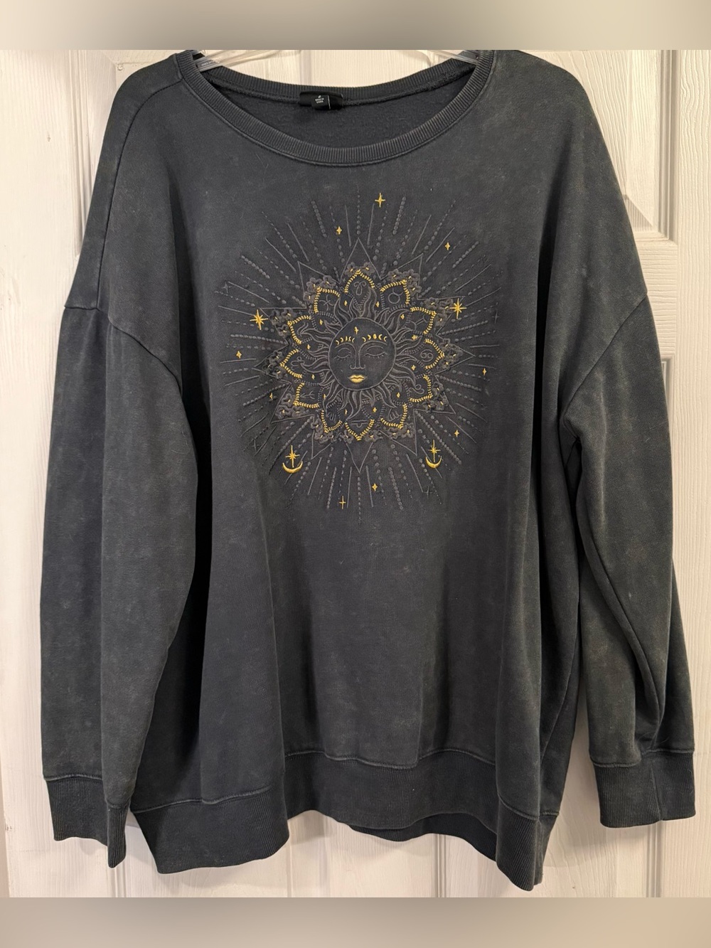 torrid Charcoal Crewneck Sweatshirt with Gold Sunburst Graphic